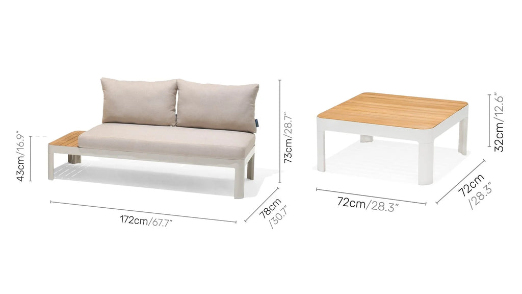 Portals Teak and Aluminum Modular Sofa 3Pc Set