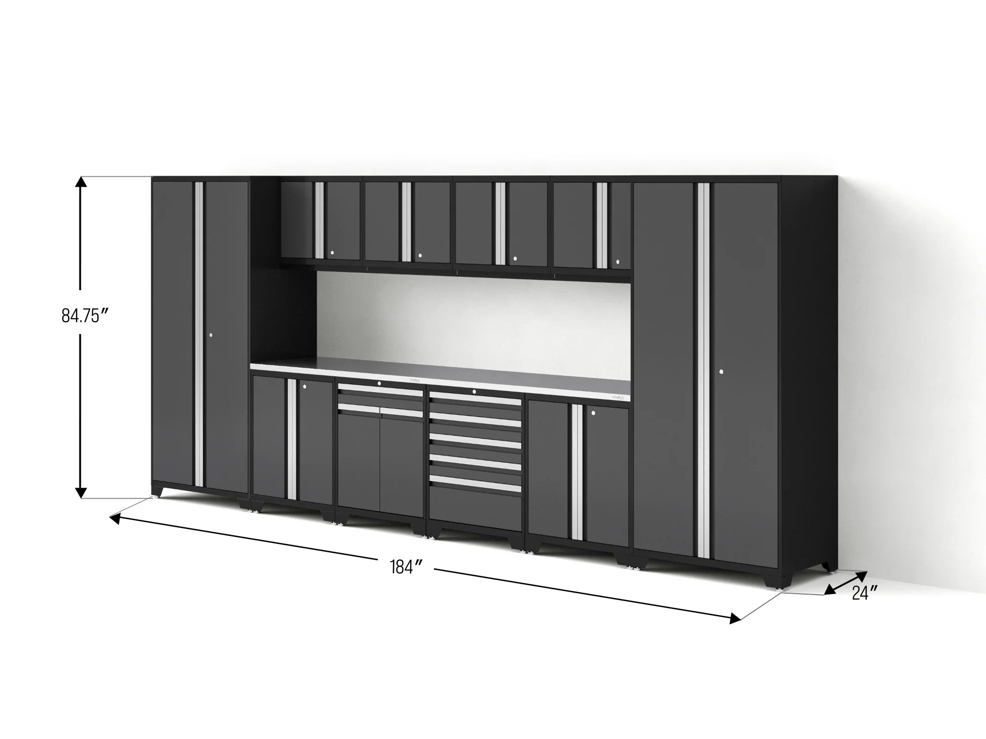 Pro Series 12PC Garage Cabinetry Set · 18-Gauge Steel · Fully-Welded · 184" W X 24" D X 84.75" H