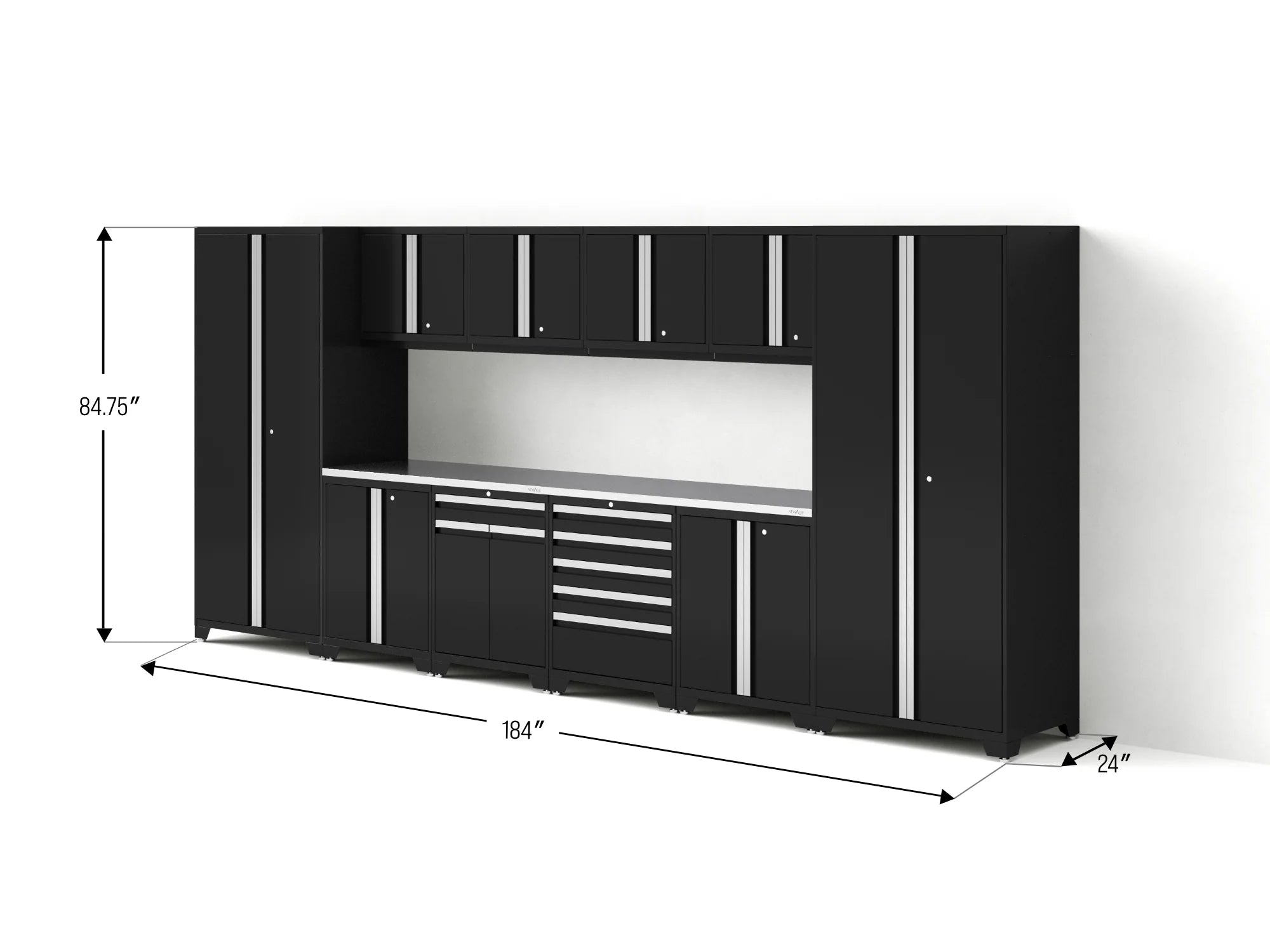 Pro Series 12PC Garage Cabinetry Set · 18-Gauge Steel · Fully-Welded · 184" W X 24" D X 84.75" H