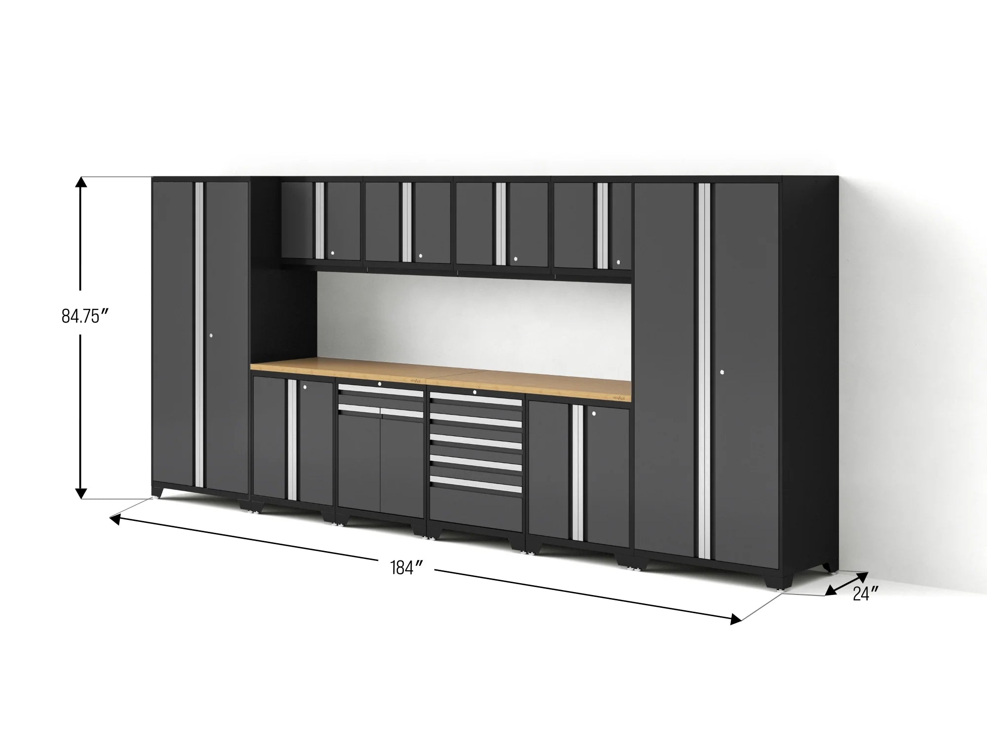 Pro Series 12PC Garage Cabinetry Set · 18-Gauge Steel · Fully-Welded · 184" W X 24" D X 84.75" H