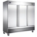 81 In. W 72 Cu. Ft. Three Door Commercial Reach in Upright Refrigerator in Stainless Steel